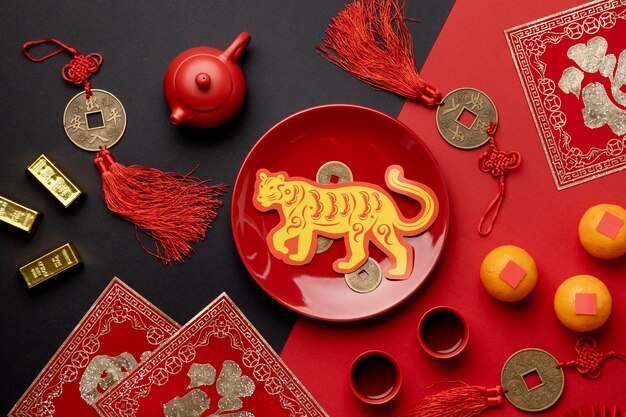 Año nuevo chino bodegón de celebración del tigre.