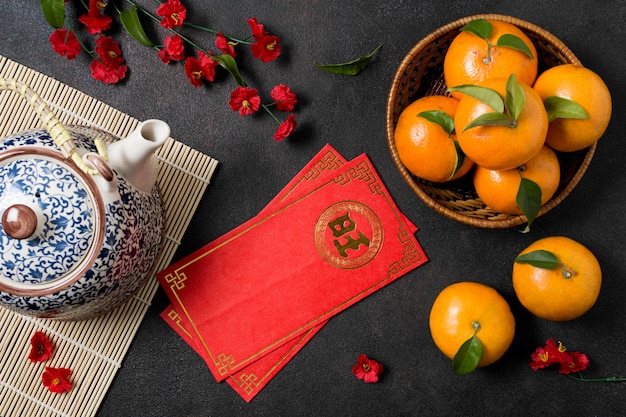 Año nuevo chino con mandarinas