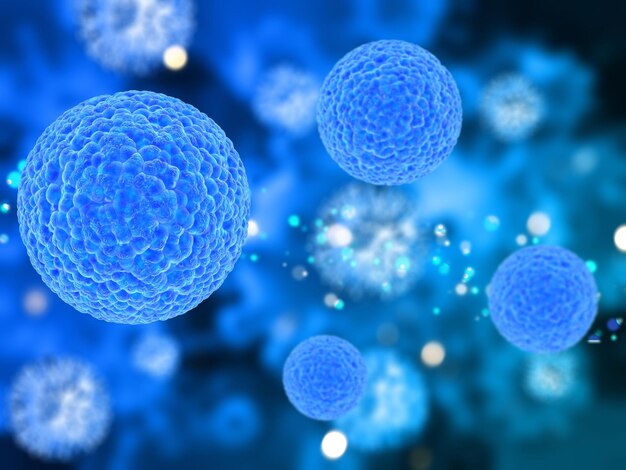 Antecedentes médicos en 3D con células de virus abstractas en diseño desenfocado