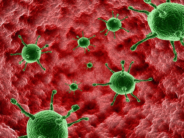 Antecedentes médicos 3D con células de virus abstractas