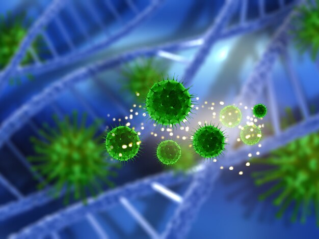 Antecedentes médicos 3D con células de virus abstractas