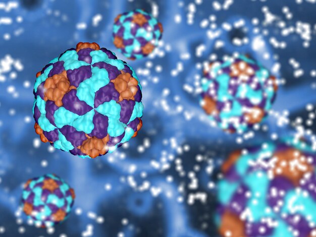 Antecedentes médicos en 3D con células del virus de la hepatitis A