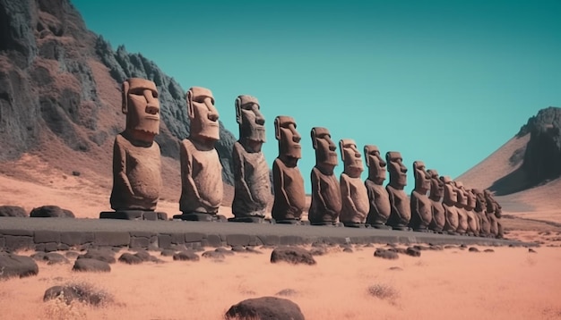 Antigua escultura de faraón en ruinas de arenisca generada por IA