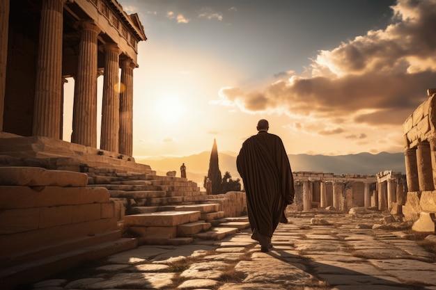 El antiguo filósofo griego caminando