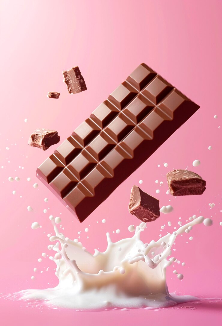 Anuncio de un postre con una barra de chocolate