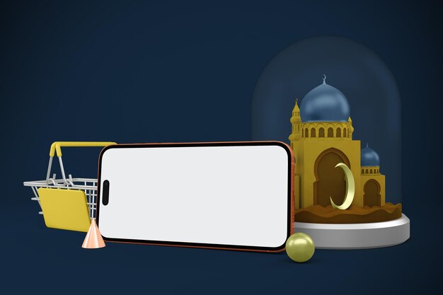 Aplicación de compras de Ramadán con el lado derecho del teléfono