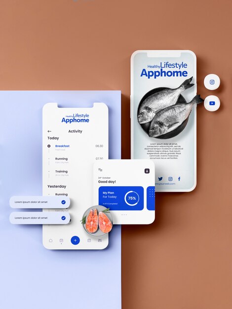 Aplicación de contador nutricional flat lay