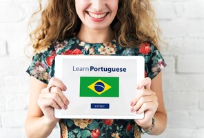 Foto gratis aprender el concepto de educación en línea de idioma portugués