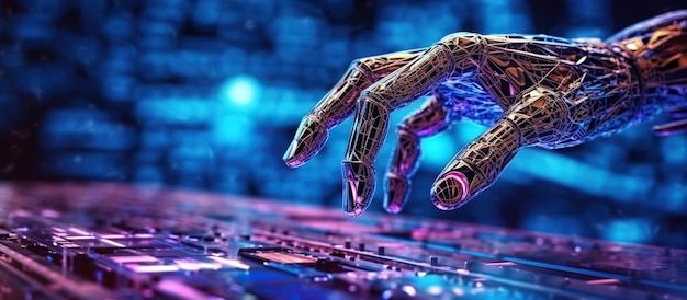 Aprendizaje automático de la IA: robot de mano y humano