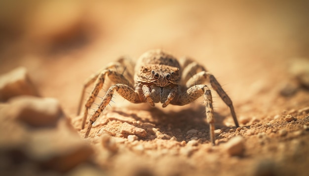 Foto gratuita araña lobo peluda arrastrándose sobre una hoja al aire libre generada por ia