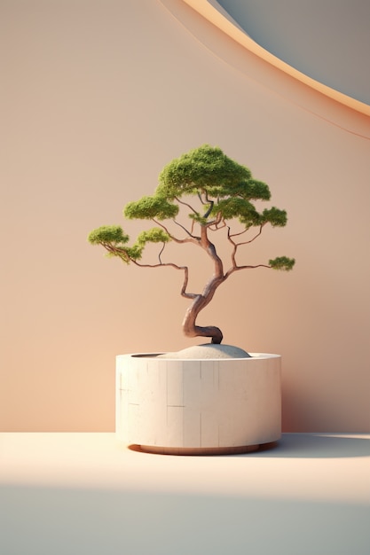 Foto gratuita Árbol 3d con hojas y ramas en el podio