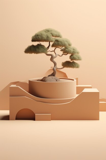 árbol 3d con ramas y hojas en el podio