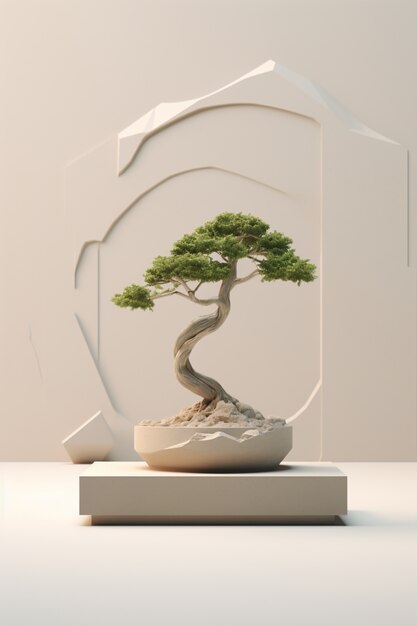 árbol 3d con ramas y hojas en el podio