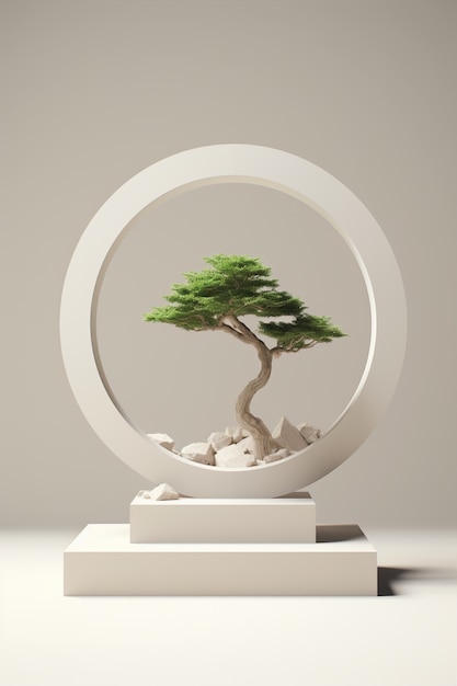 árbol 3d con ramas y hojas en el podio