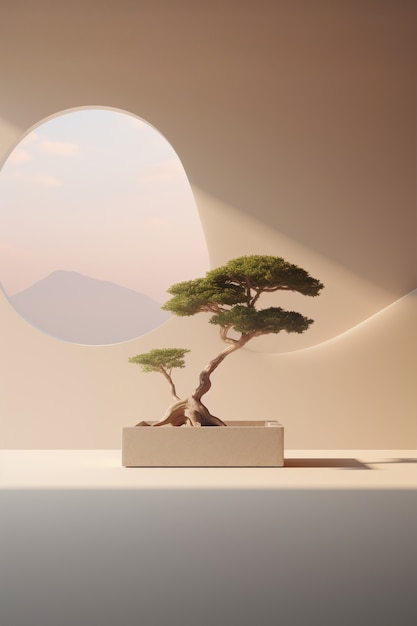 árbol 3d con ramas y hojas en el podio