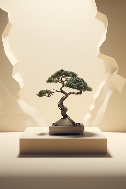 Foto gratuita Árbol 3d con ramas y hojas en el podio