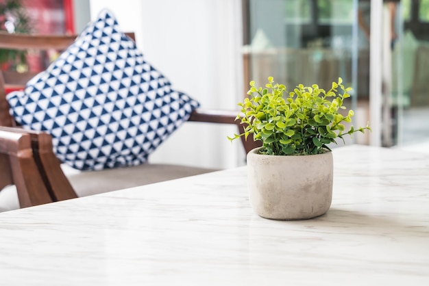 árbol en la decoración de la olla en la mesa en el salón