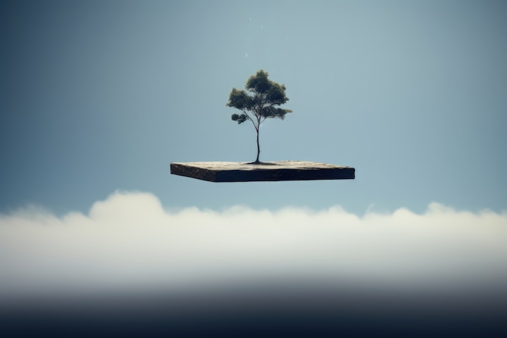 Foto gratuito árbol desafiando las leyes de la gravedad flotando en el aire