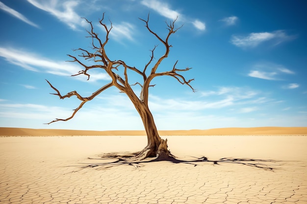 Foto gratuita Árbol muerto en el desierto de arena imagen generada por ia