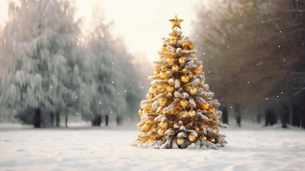 Foto gratuita Árbol de navidad bellamente decorado con nieve.