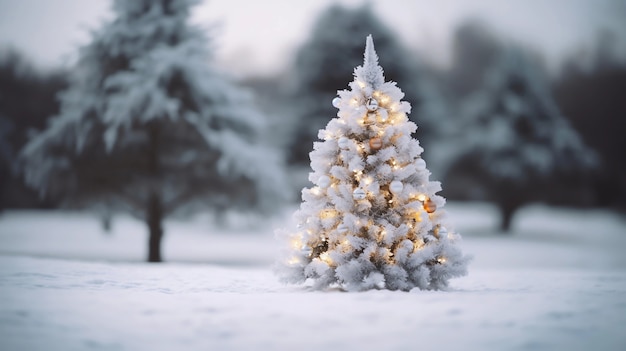 Foto gratuita Árbol de navidad bellamente decorado con nieve.