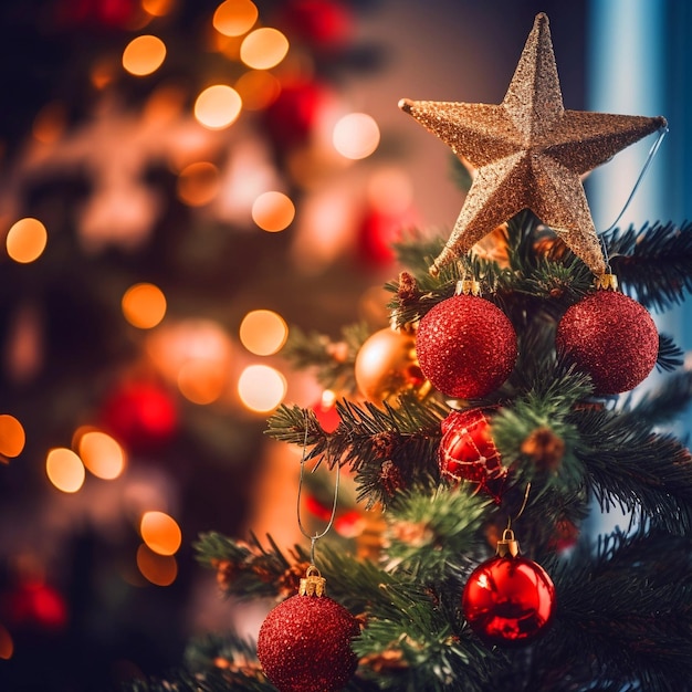 Foto gratuita Árbol de navidad decorado con una estrella