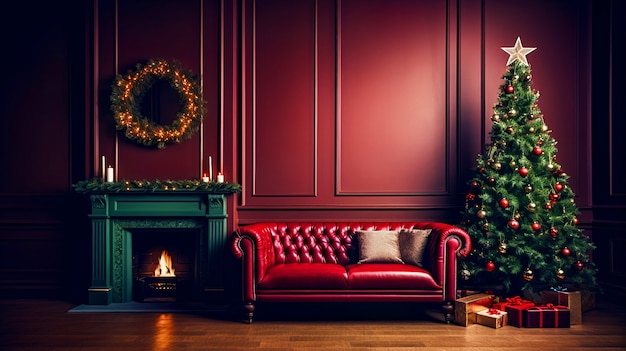 Foto gratuita Árbol de navidad interior decorado con muchos adornos