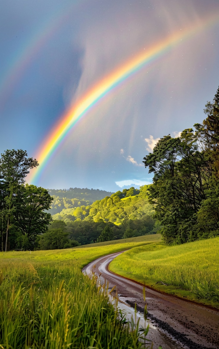 Foto gratuito arco iris al final de un paisaje de carretera