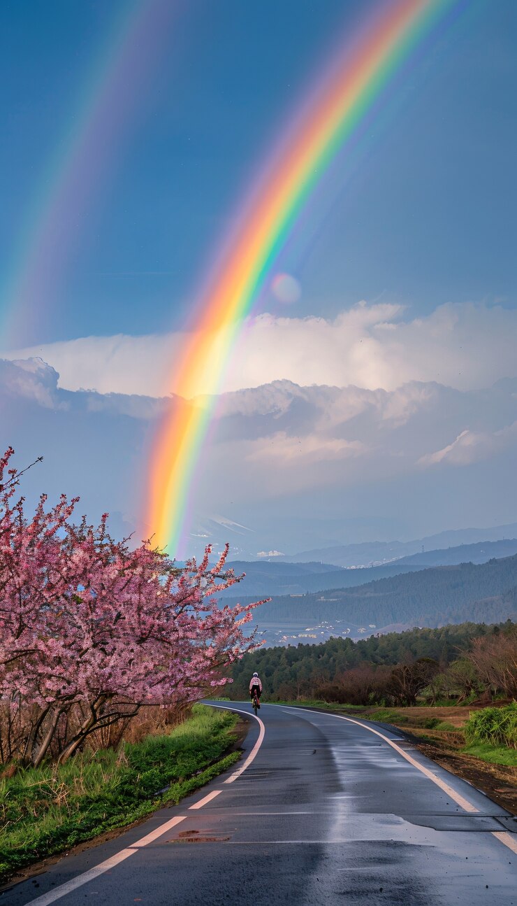 Foto gratuito arco iris al final de un paisaje de carretera