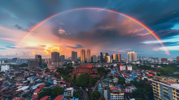 El arco iris de colores aparece en el cielo sobre el paisaje natural