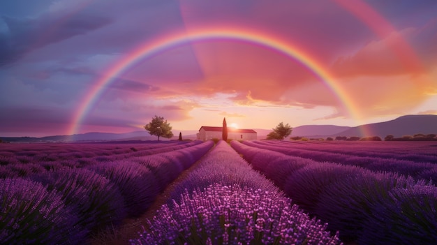 El arco iris de colores aparece en el cielo sobre el paisaje natural