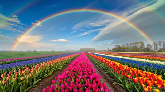El arco iris de colores aparece en el cielo sobre el paisaje natural