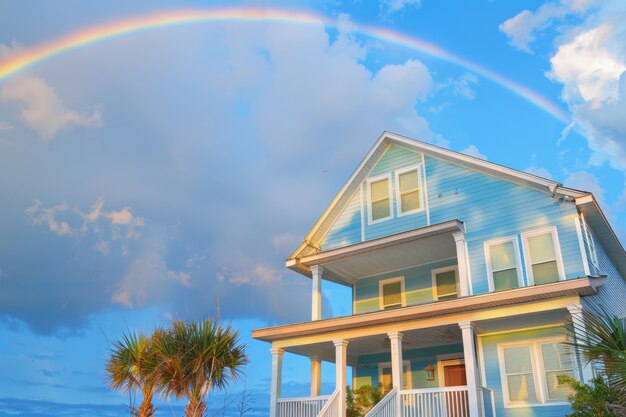 El arco iris de colores aparece en el cielo sobre el paisaje natural