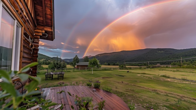 Foto gratuita el arco iris de colores aparece en el cielo sobre el paisaje natural