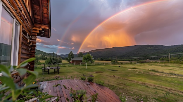 El arco iris de colores aparece en el cielo sobre el paisaje natural