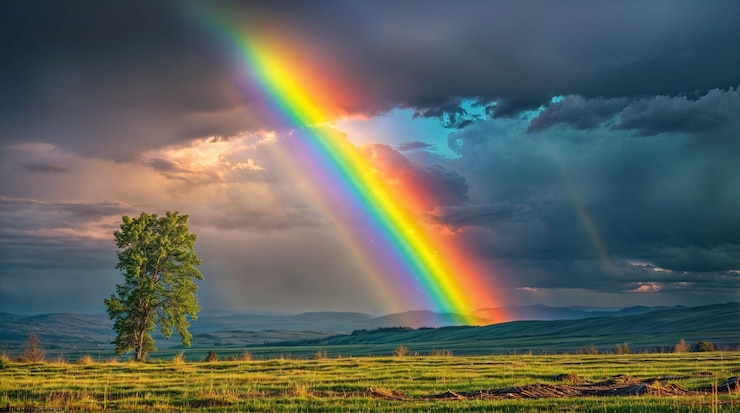 Foto gratuito arco iris fotorrealista con paisaje natural del campo