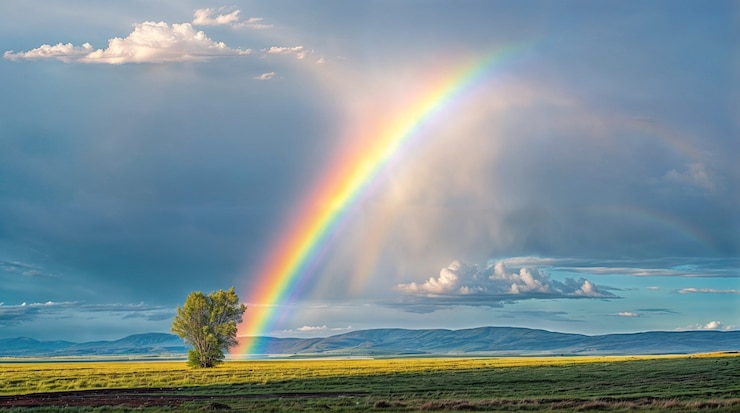 Foto gratuito arco iris fotorrealista con paisaje natural del campo