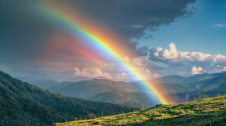 Foto gratuito arco iris fotorrealista con paisaje natural del campo