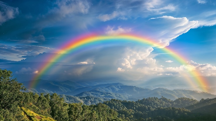 Foto gratuito arco iris fotorrealista con paisaje natural del campo