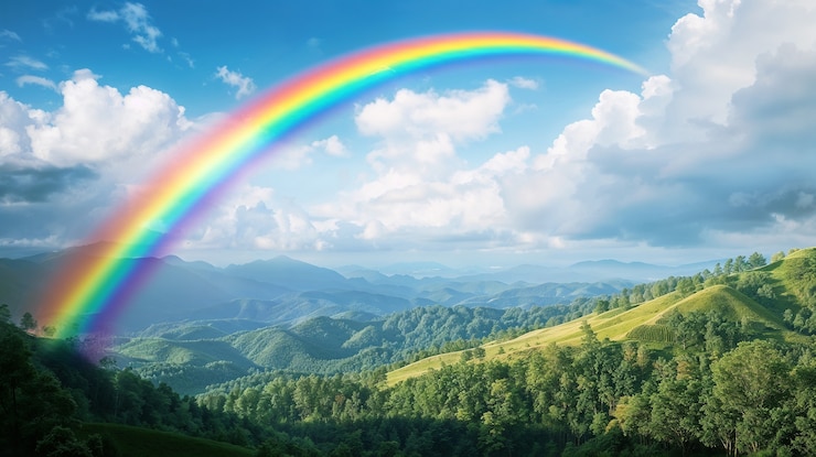 Foto gratuito arco iris fotorrealista con paisaje natural del campo