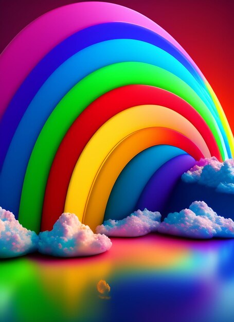 Un arcoíris está rodeado de nubes y el cielo está coloreado.