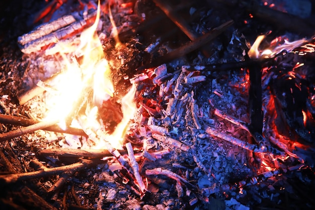 Ardientes chispas al rojo vivo vuelan de un gran incendio. carbones ardientes, partículas llameantes que vuelan sobre fondo negro.