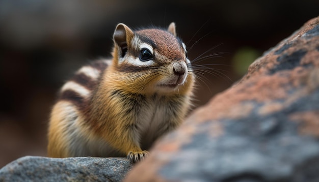 Ardilla esponjosa sentada en una roca comiendo hierba IA generativa