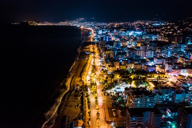 Arial vista noche ciudad luces ciudad de turquía