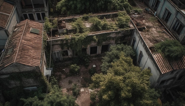 Foto gratuita arquitectura antigua edificio arruinado naturaleza verde noche espeluznante generada por ia