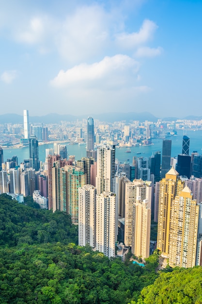 Arquitectura hermosa que construye el paisaje urbano exterior del horizonte de la ciudad de Hong-Kong