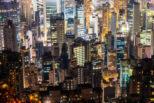 Arquitectura hermosa que construye el paisaje urbano exterior del horizonte de la ciudad de Hong-Kong