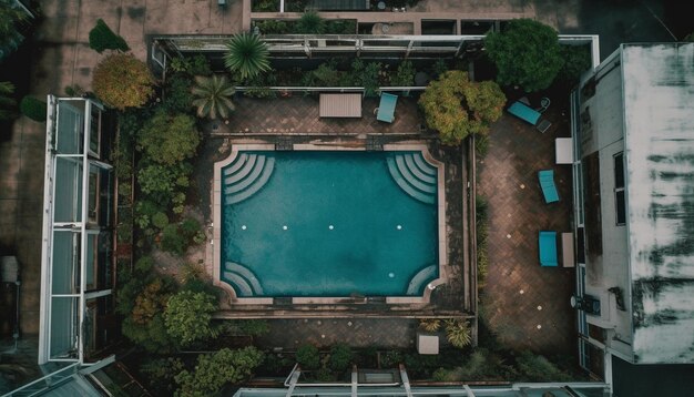 Arquitectura de la naturaleza de la vista de ángulo alto de la vida moderna de la ciudad generada por AI