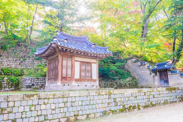 Arquitectura en el Palacio Changdeokgung en la ciudad de Seúl en Corea