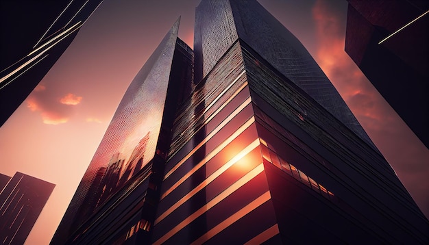 La arquitectura de rascacielos brilla en la IA generativa puesta de sol IA generativa